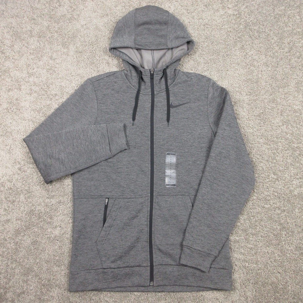 Nike Sweater Mens Small Gray Thermafit Fleece Full Zip Hoodie Sweatshirt NEW‎